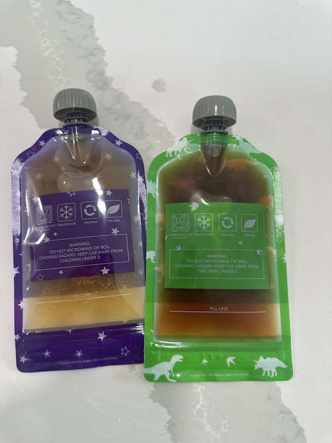 Filled reusable food pouches with homemade gel